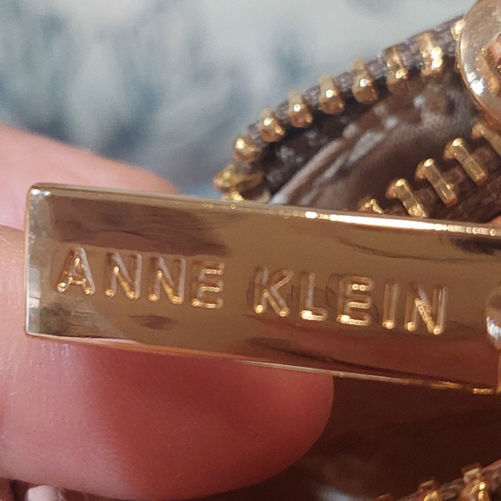 Anne Klein Tan and Pink Patterned Shoulder Bag with Gold Medallion - Picture 3 of 10